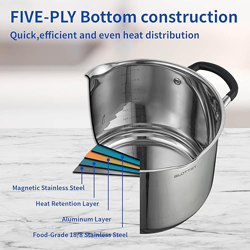 Miniatura 9 de SLOTTET Olla de acero inoxidable de 6 cuartos de galón con tapa de vidrio colador, olla de sopa de 6 cuartos de galón multiusos con boquilla de
