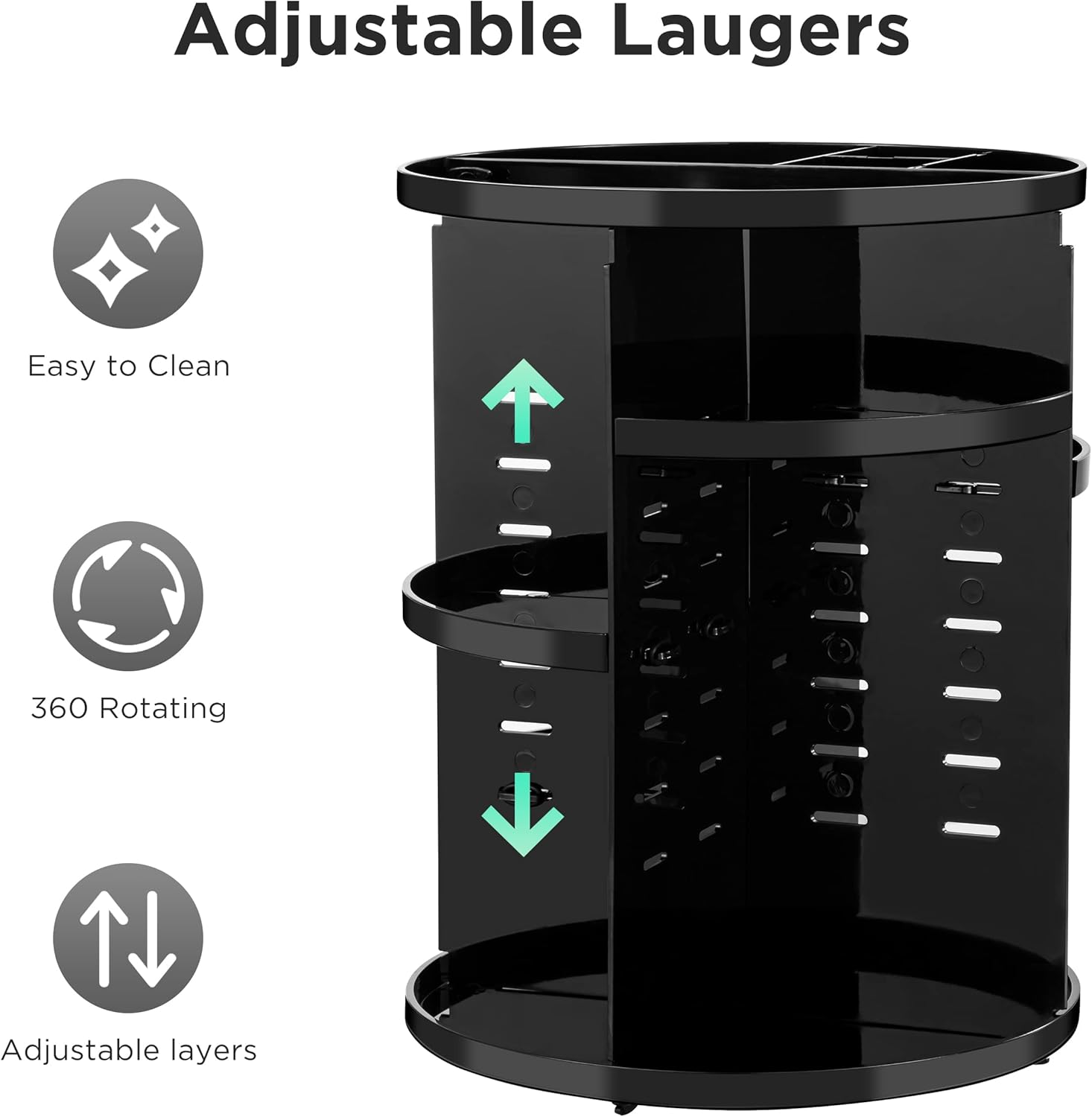 HBlife 360 Rotating Makeup Organizer Adjustable Carousel Large Capacity Revolving Perfume Organizer Skincare Organizers Cosmetic Storage Spinning Holder for Vanity, Black