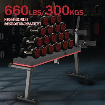 Incline & Flat Bench Folding Multi Level Adjustable Full Body Workout 660lbs/300kg Load Capacity