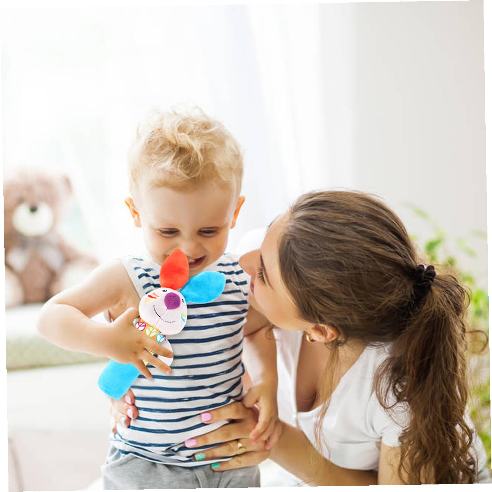 ibasenice Jouet de Préhension en Peluche pour Bébés Son Éducatif, Forme Animal Cartoon, Favorise la Motricité Main-œil, pour Éveil des Nourrissons