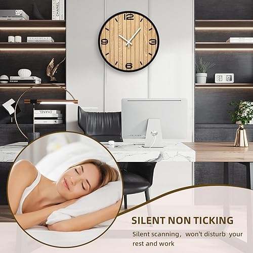 Miniatura 3 de Reloj de pared redondo de 8 pulgadas, funciona con pilas, de cuarzo, sin tictac, para apartamento, sala de estar, dormitorio, pasillo, aula, fácil