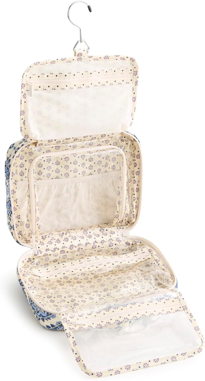 Vera Bradley Women's Premium Cotton Hanging Organizer – Travel Makeup & Toiletries Bag – Cambridge Blues