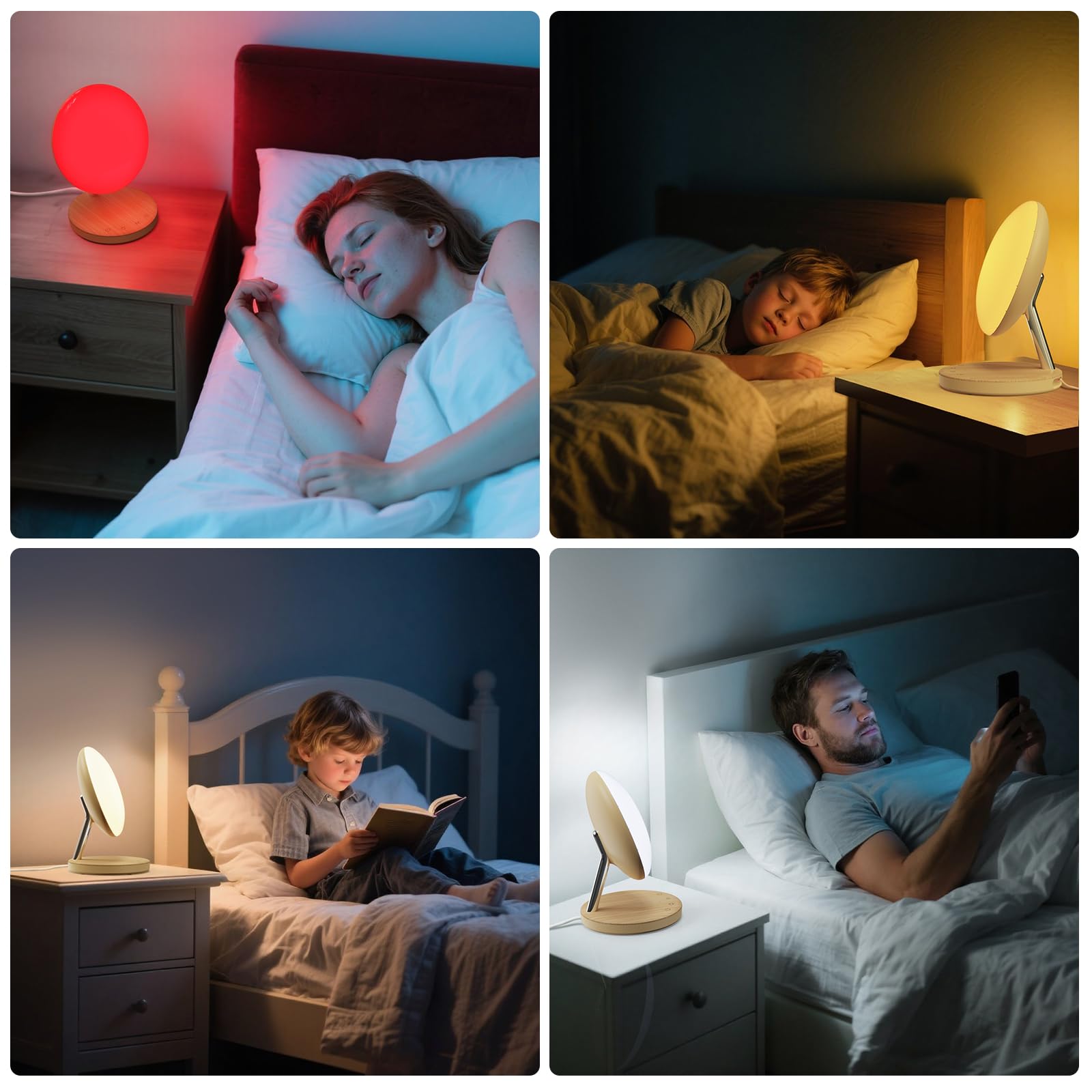 Lámpara de mesa roja para dormitorio, luz nocturna regulable de 5 niveles con 4 modos de color, control táctil USB-C, luz ambiental cálida y fría ajustable para el hogar y la guardería