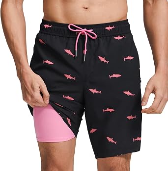 maamgic Mens Swim Trunks with Compression Liner 9 Inch Stretch Quick Dry Swim Shorts with Zipper Pockets Swimwear