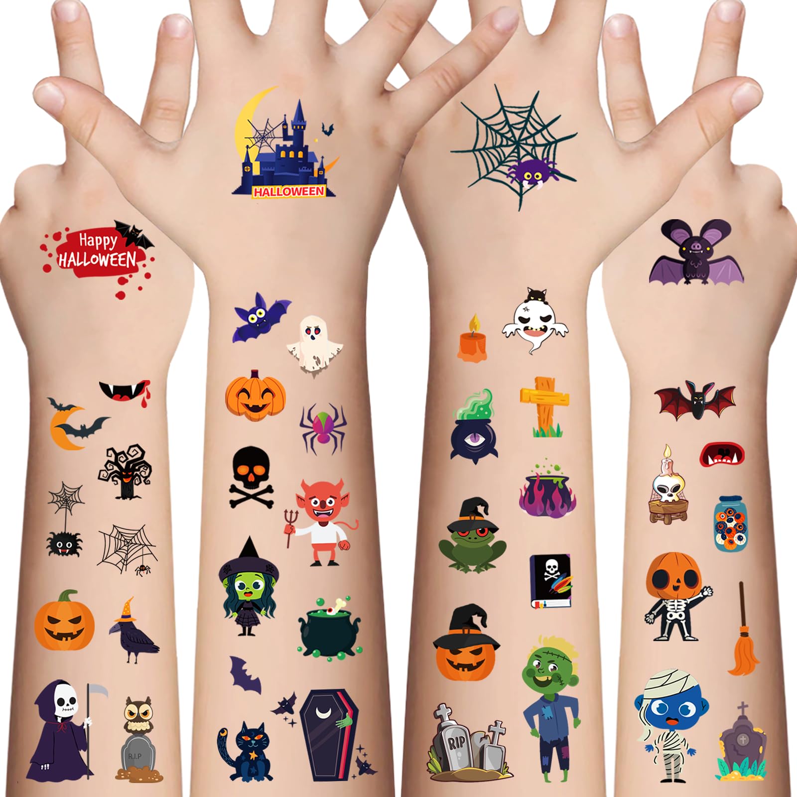 Halloween Temporary Tattoos for Kids - 360 Pcs Bulk Halloween Trick or Treat Fake Tattoos for Boys and Girls,Halloween Prizes Assorted Goodies Party Favor for Kids Goody Bag Stuffers 20 Sheets