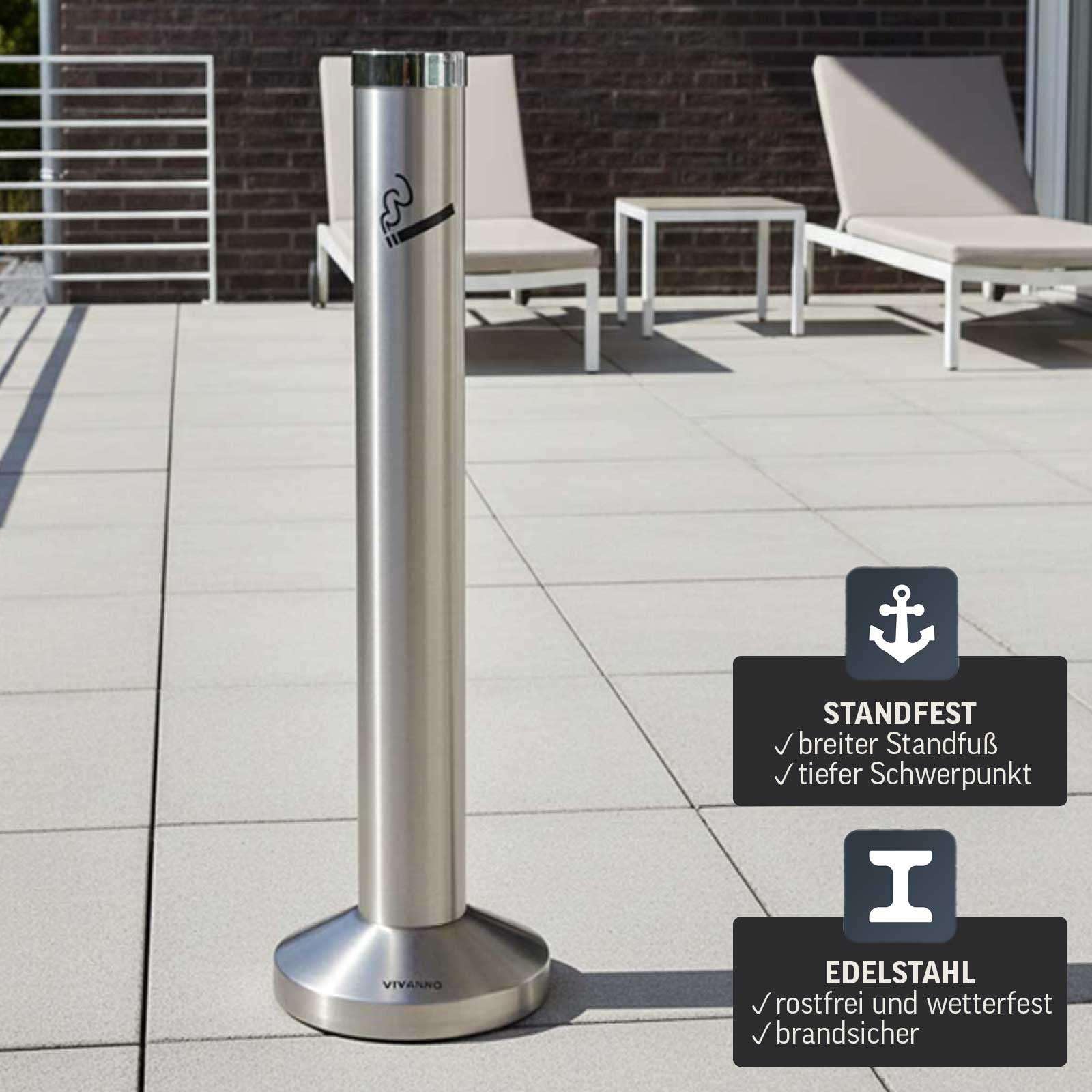 VIVANNO Standaschenbecher V2A Edelstahl Fumo - 10x82 cm (DxH) - 1 L