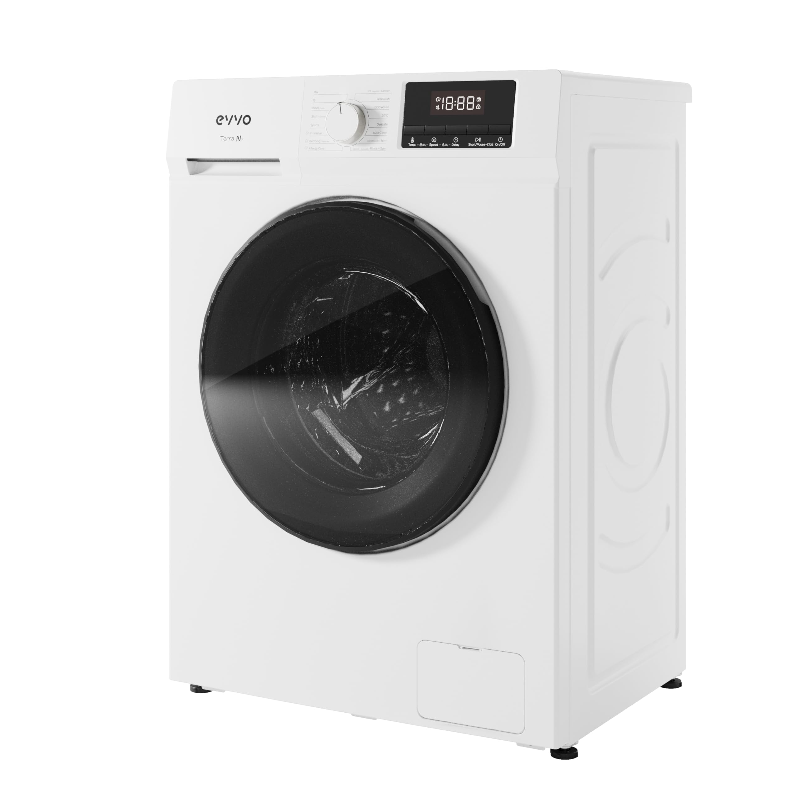 EVVO Lavadora Gran Capacidad TERRA N - Capacidad de 10 Kg, 1400 RPM, E. Energética A - Motor E-DRIVE Inverter, 16 Programas, Programa Rápido 15'