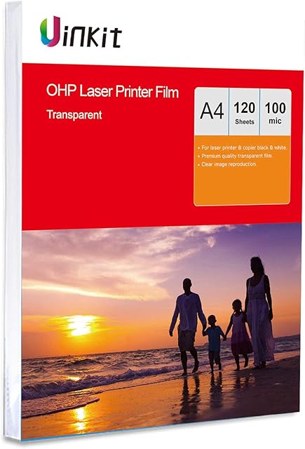 OHP Film Overhead Projector Film - 120 Sheets A4 Laser Jet Printer and Copier Transparency Film Uinkit