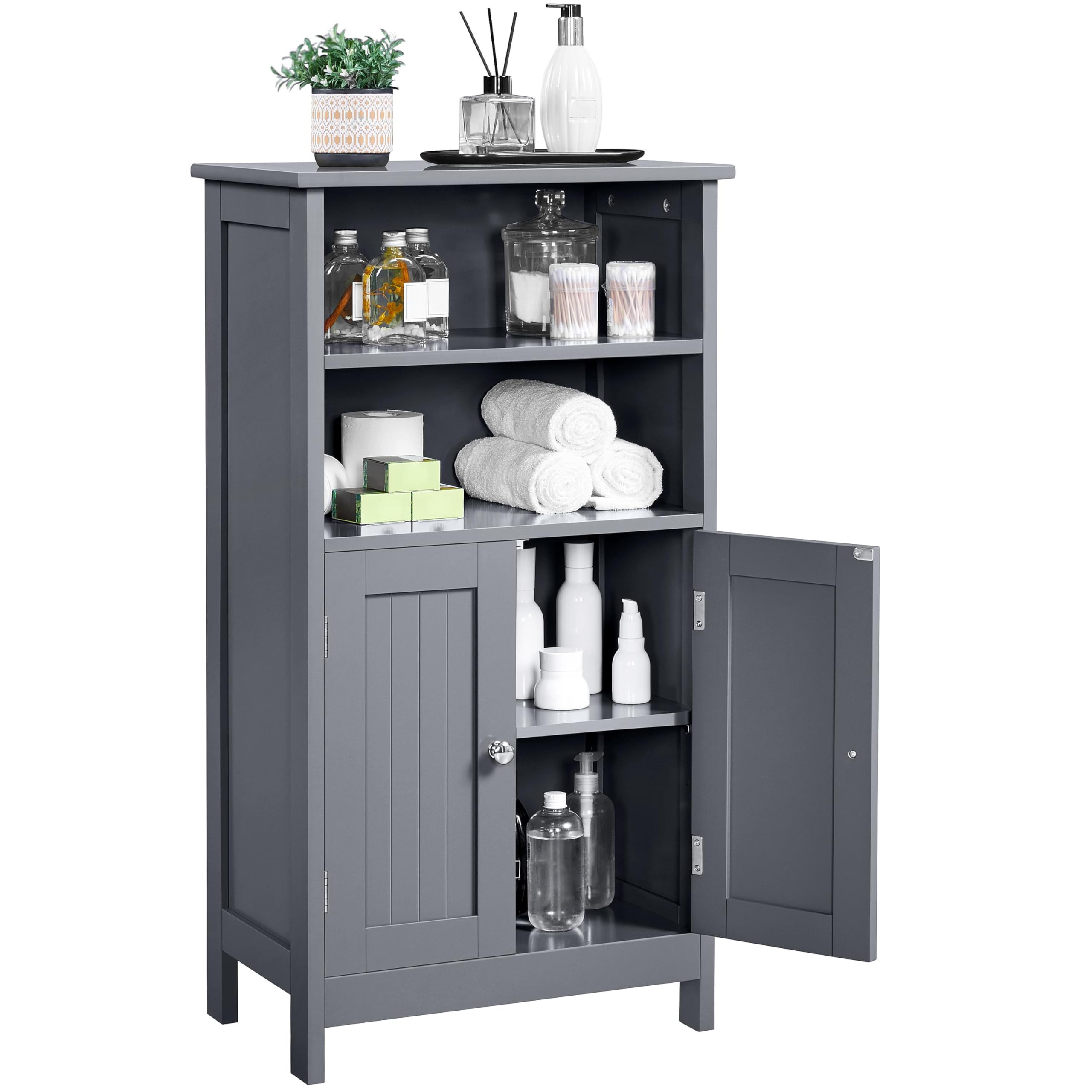 Yaheetech Armario Baño Columna con Estante Mueble Baño Suelo de Madera Armario de Almacenaje Organizador para Salón Cocina 50x30x92,5cm Gris