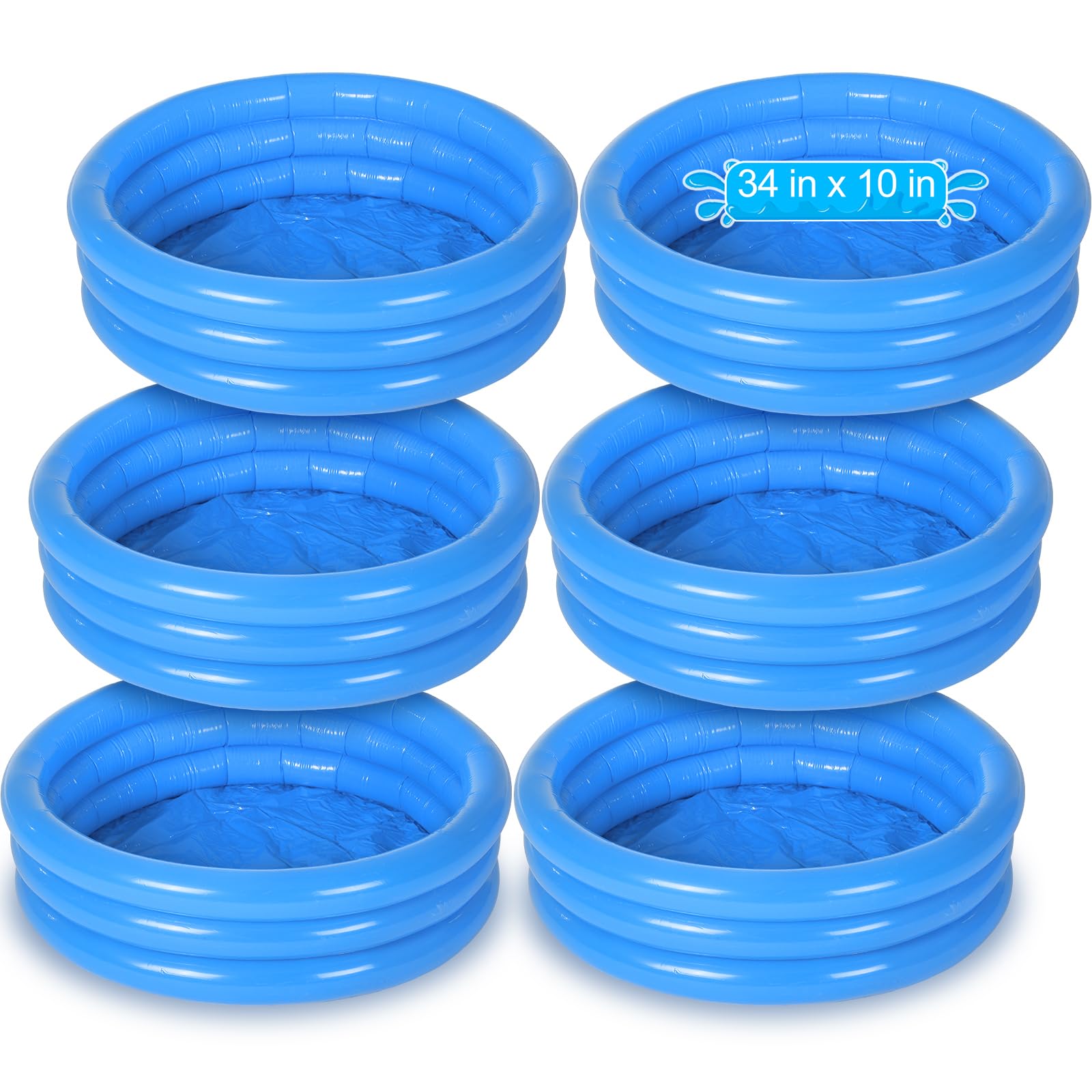 Jerify 6 Pack Kiddie Pool for Toddler 34 x 10 Inch Inflatable Kids Swimming Pool Small Baby Blow up 3 Rings Round Baby Padding Ball Pond for Indoor and Outdoor Water Game Play Center(Lively Style)
