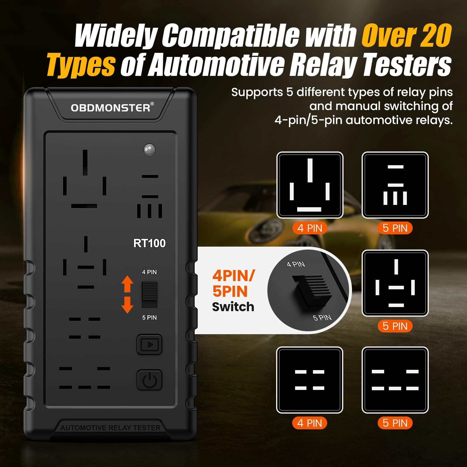 Tester relè per auto 12 V/24 V, strumento di ispezione e diagnostica wireless a 4 pin, 5 pin, adatto per tester di relè con 5 diverse posizioni di piedi, per ruote dei motori marini