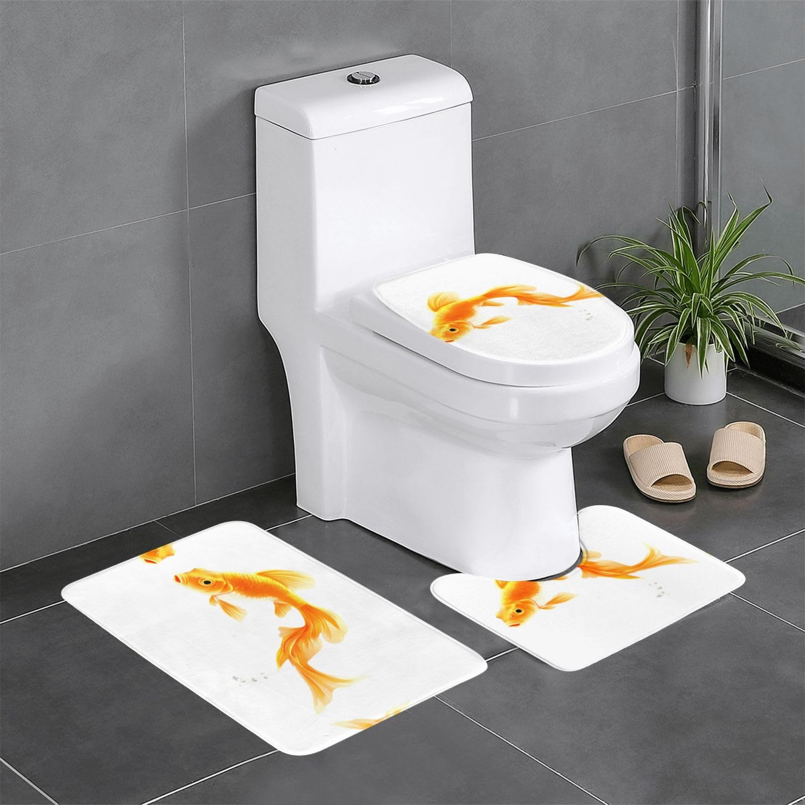 Tapis de salle de bain antidérapants motif poissons rouges pour toilette et meuble lavabo