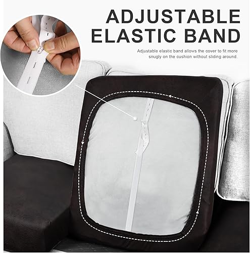 Miniatura 5 de Fundas de cojín tipo cuero para sofá, juego de fundas protectoras de muebles para sillón seccional, sofá biplaza de tela de elastano elástica,