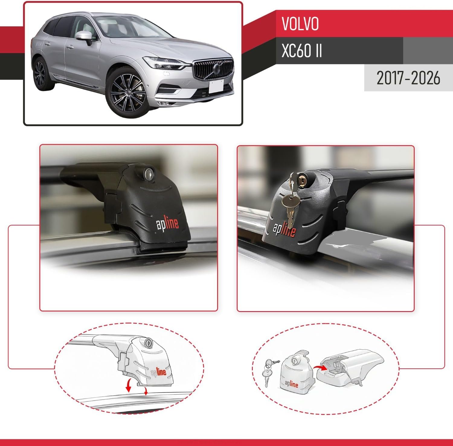 Compatible with Volvo XC60 2018-2023 Roof Rack ACE-2 Roof Rack Pack Rack Black