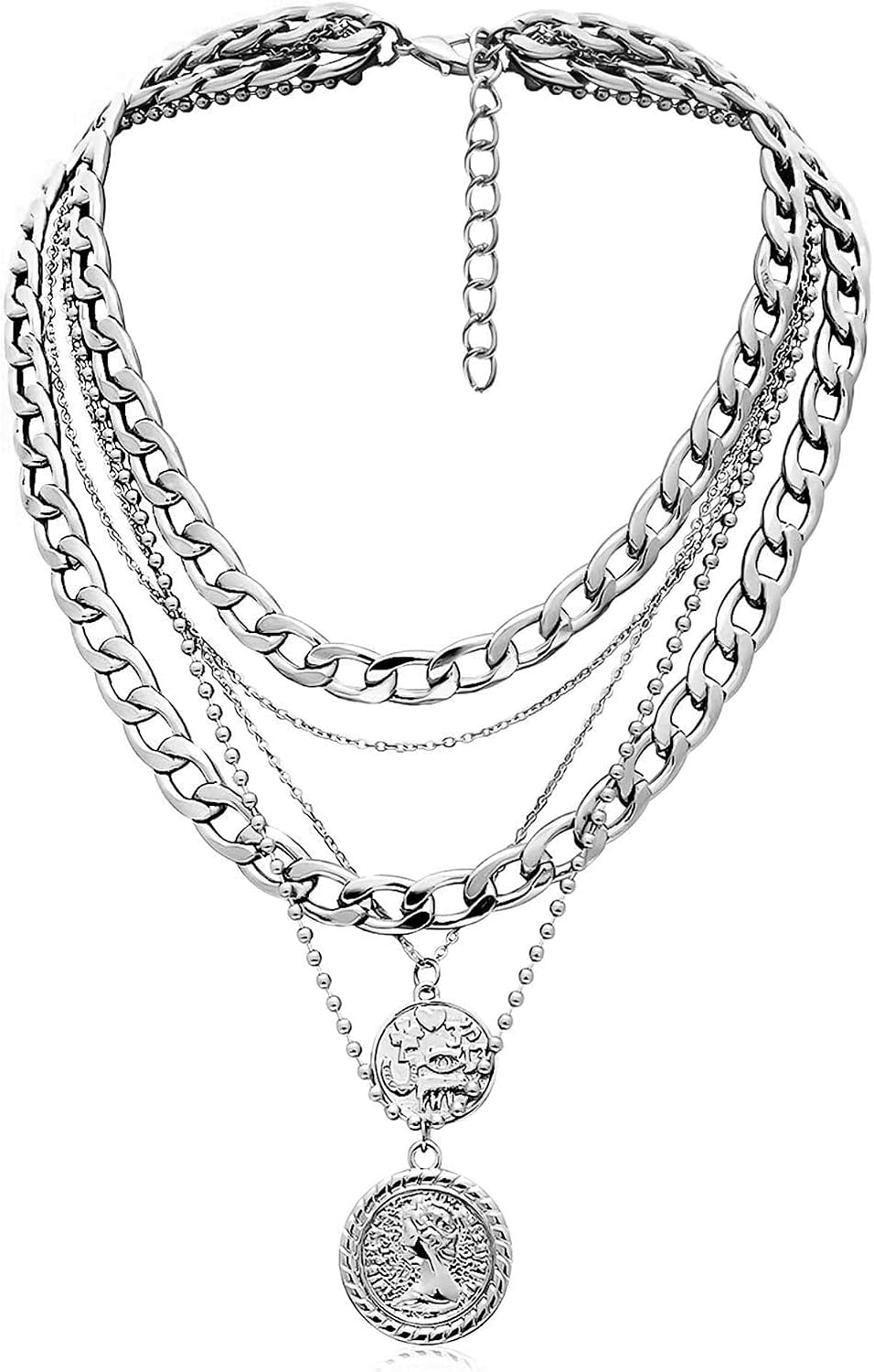 MJartoria Layered Necklaces for Women Trendy Retro Coin Pendant