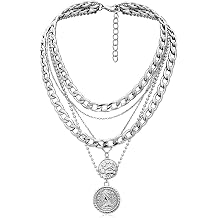 MJartoria Layered Necklaces for Women Trendy Retro Coin Pendant Necklace Dainty Chunky Chain Choker Necklaces for Jewelry Birthday Gifts