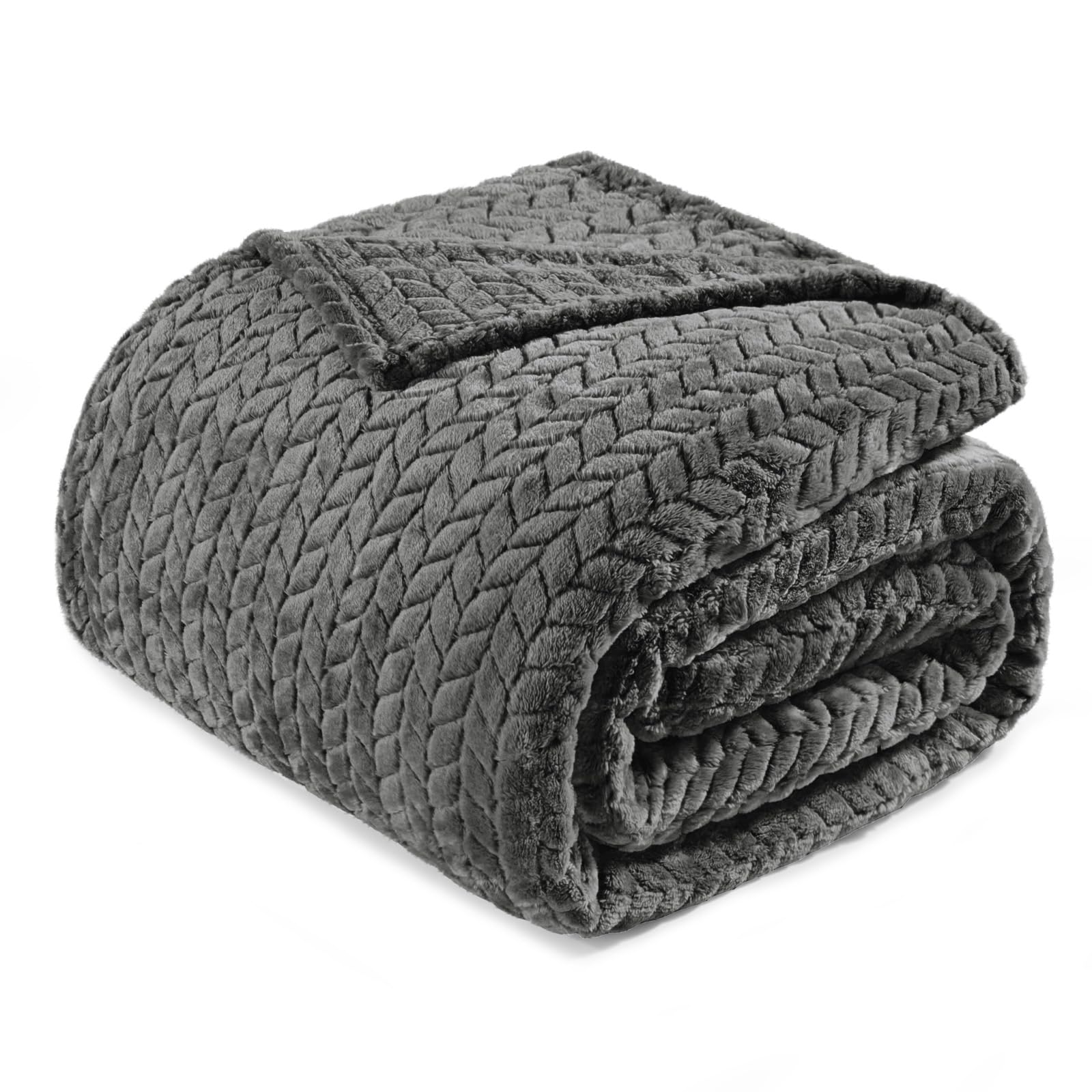 Exclusivo Mezcla Fleece Queen Size Blanket for Bed, 90x90 Inches Soft Cozy Jacquard Flannel Blankets, Lightweight Fuzzy Plush Warm for Women, Dark