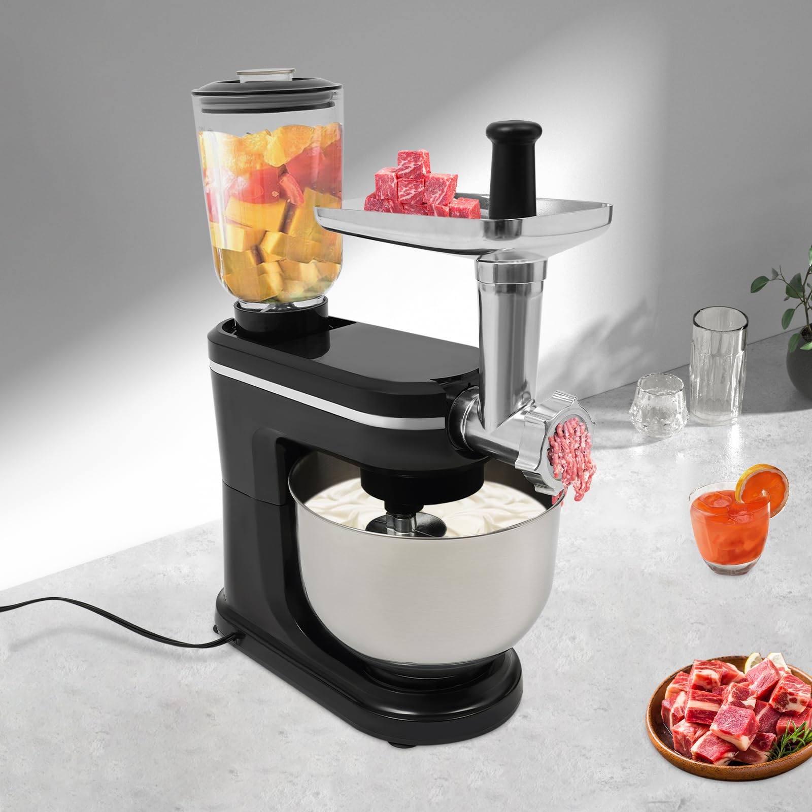 Robot kuchenny Food Processor, mikser stojący 1500 W, 6 + 1 stopni prędkości, 3 różne narzędzia do miksowania, mikser wielofunkcyjny, automatyczne wyłączanie