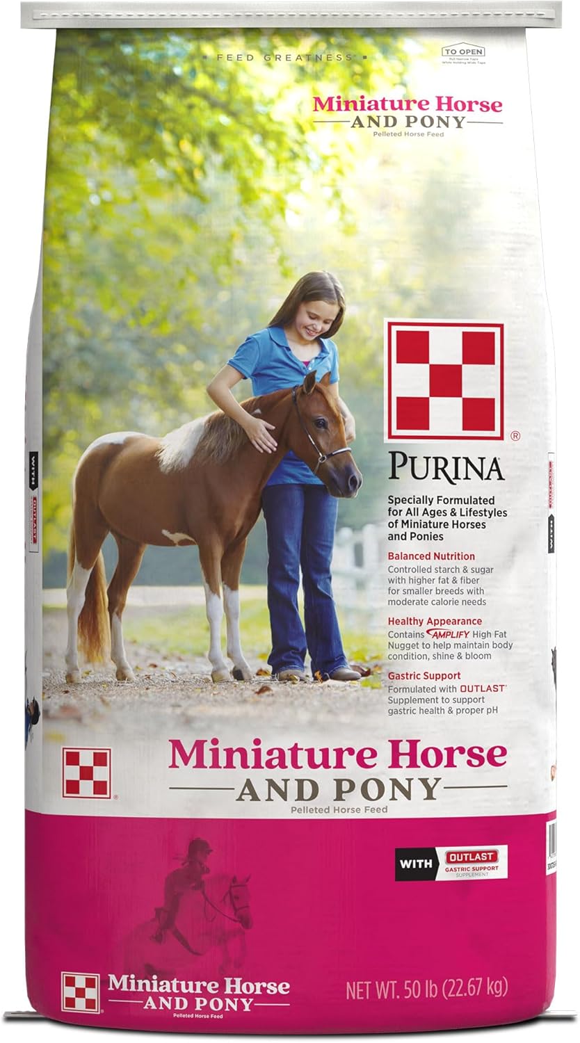 Purina Mini Horse & Pony Feed, All Ages & Lifestyles, Amplify for High Fat, Outlast for Gastric Health, 50lb