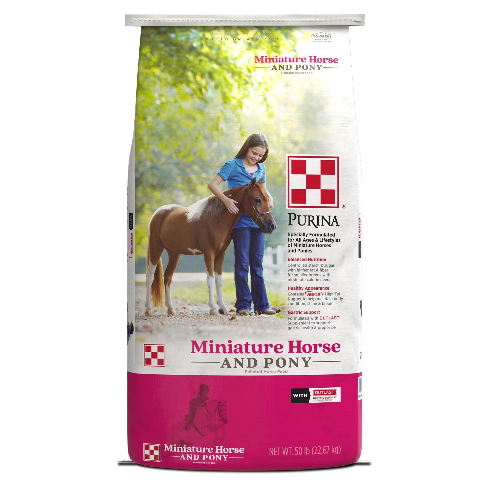 Purina Mini Horse & Pony Feed, All Ages & Lifestyles, Amplify for High Fat, Outlast for Gastric Health, 50lb
