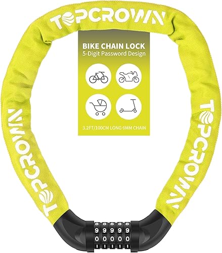 Miniatura 8 de Candado de cadena de bicicleta de 3.2 pies de largo, alta seguridad, resistente, antirrobo, combinación de 5 dígitos, cerradura de bicicleta sin