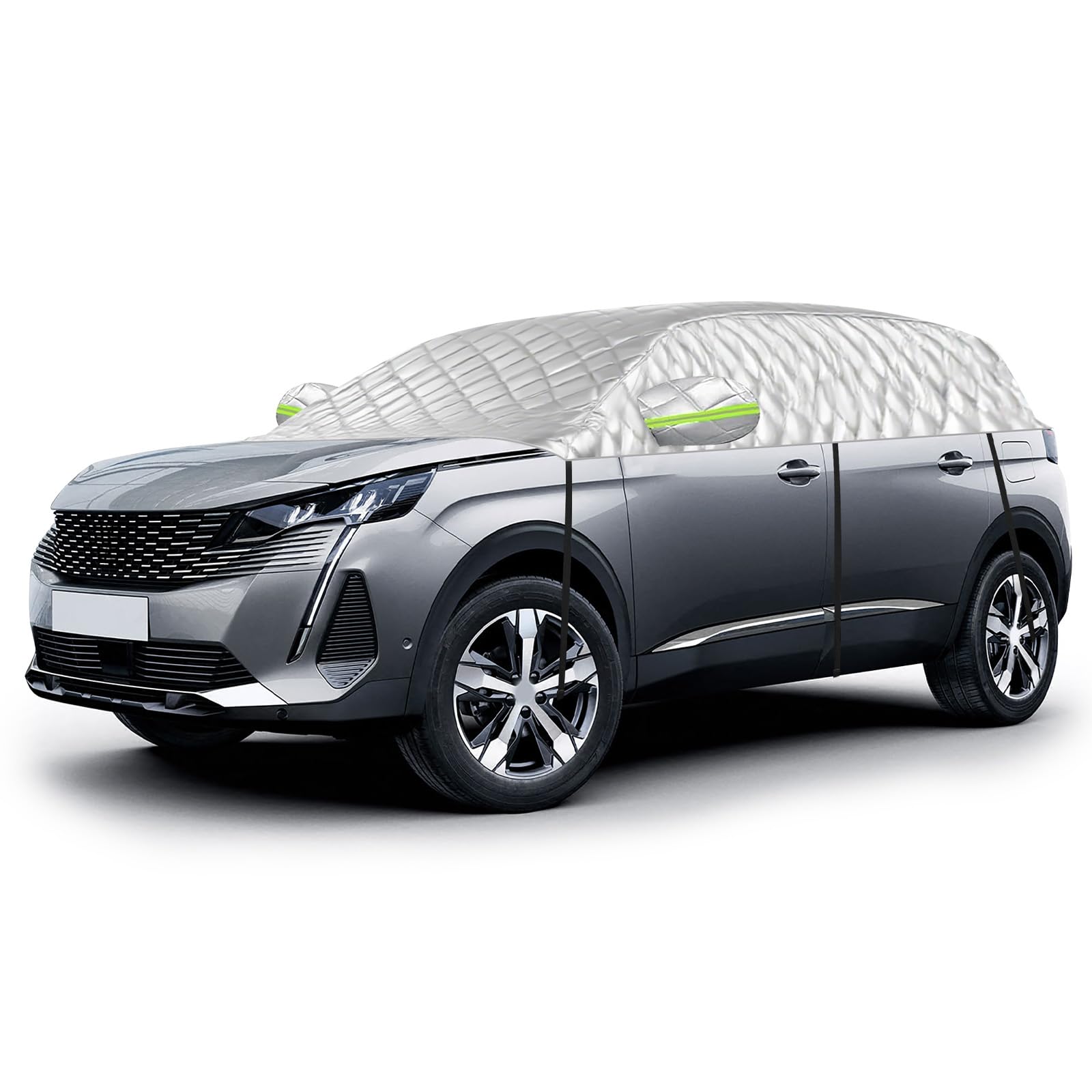 Funda de Coche Exterior Compatible con Peugeot 5008 T87 P87 2009-2025, 6 Capas Media Funda Coche con Ganchos, Tira Reflectante y Tapones para Orejas para Protección contra Hielo y Nieve