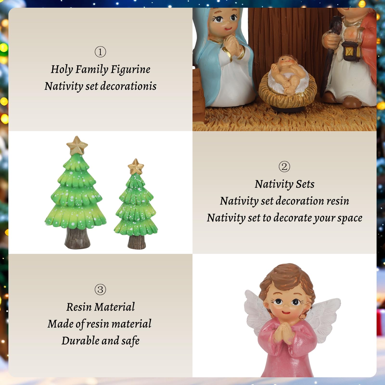 Kit de crèche de Noël en résine avec figurines - Crèche traditionnelle - Statue - Crèche de Noël - Jésus - Kit de décoration