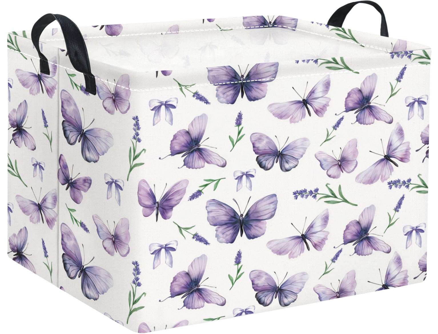 Rectangular Baby Kids Storage Basket for Home Kitchen Girls Cute Storage Bin Organizer Room Decor(Lavender Butterfly)