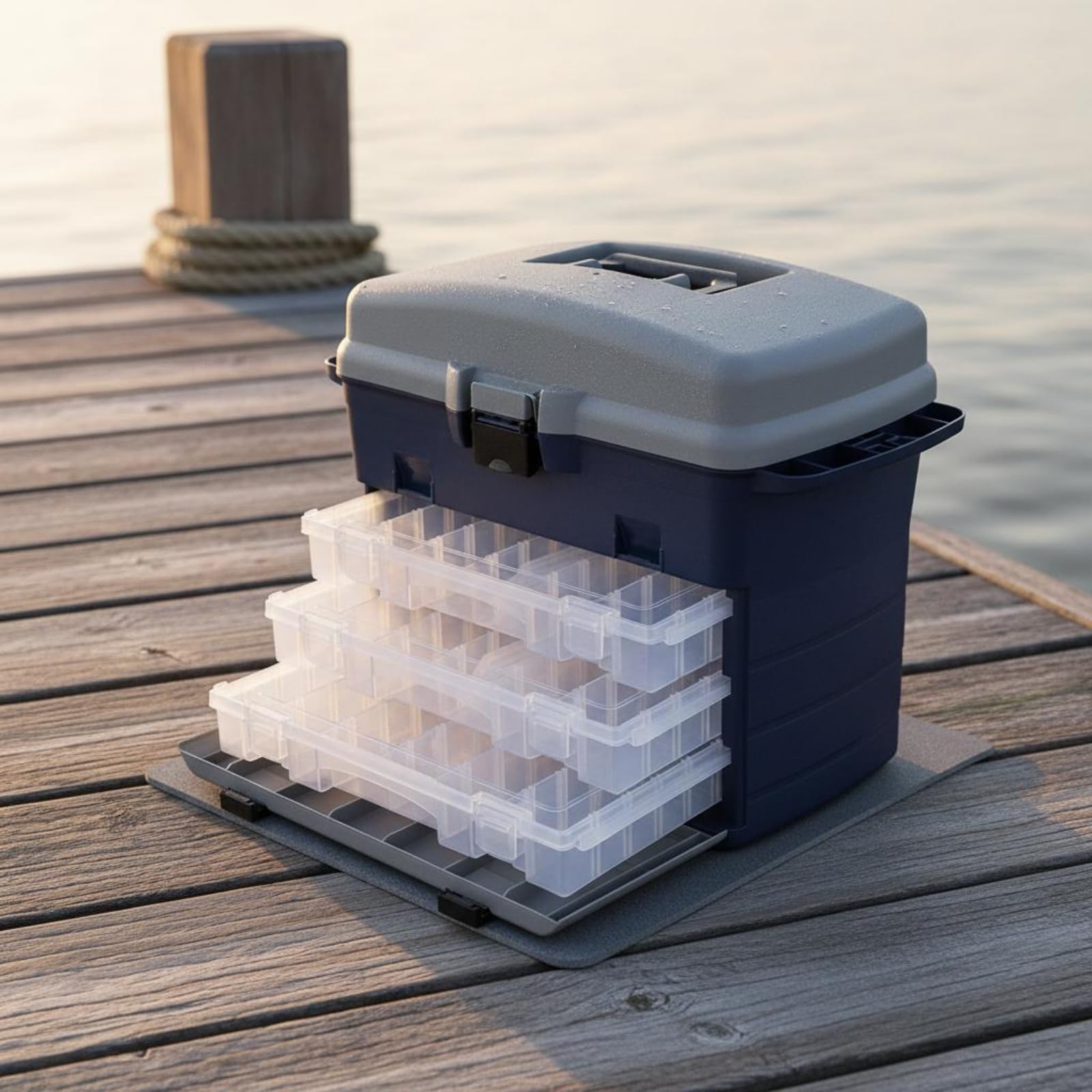 Milageto Angelkasten Köderbox Aufbewahrungsbox mit Mehrteiliger Innenstruktur aus PP für Schnellzugriff auf Köder Und Haken mit Tragegurt für Bootsfahrten Meeresangeln Wochenendtrips