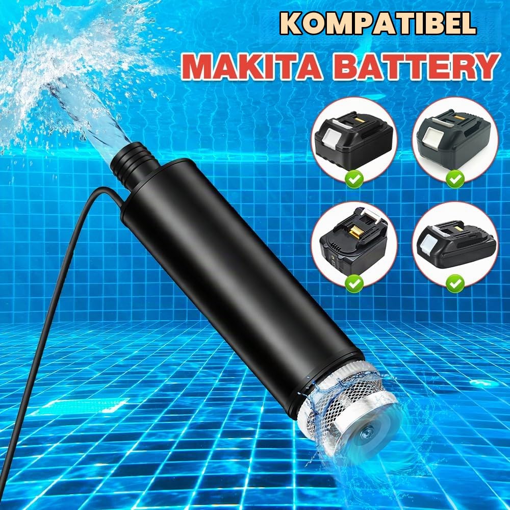 Akku Wasserpumpe, Mini Tauchpumpe, Wasserpumpe Klein für Milwaukee 18V Akkus, Pumpe Wasser für Keller, Pool, Gartenbewässerung, Autowäsche (KEIN Akku)