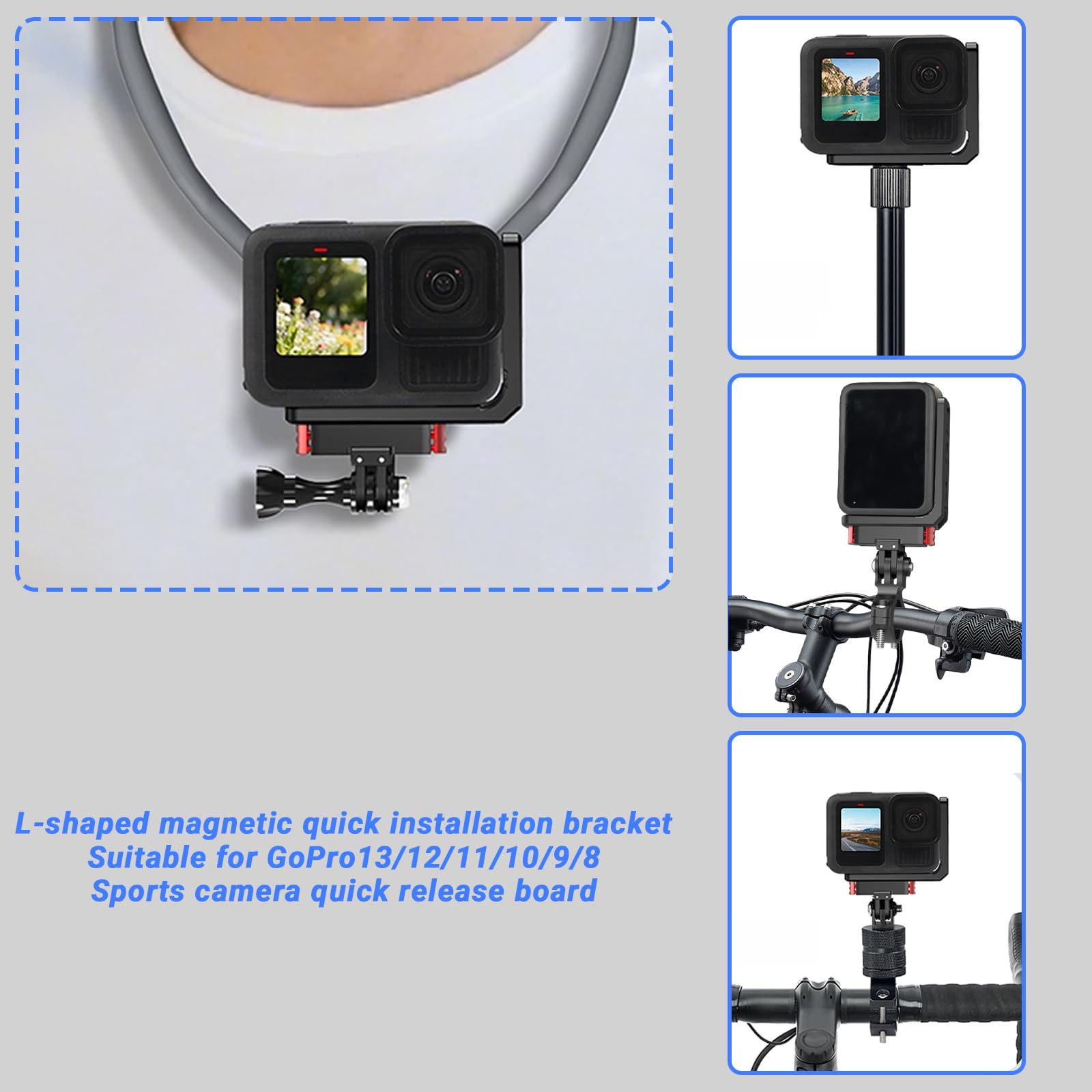 Soporte vertical de aluminio de 90 grados para GoPro Hero 13 12 11 negro, adaptador vertical-horizontal compatible con soporte magnético GoPro