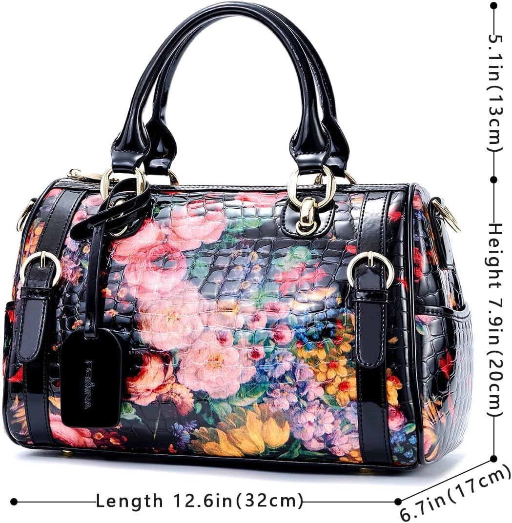 Large Genuine Leather Purses and Handbags for Women, Designer Luxury Shoulder Bags With Zipper and Detachable Shoulder Strap, Leather Crossbody Bags for women, Suitable for Work and Trave(Black rose) - Image 3