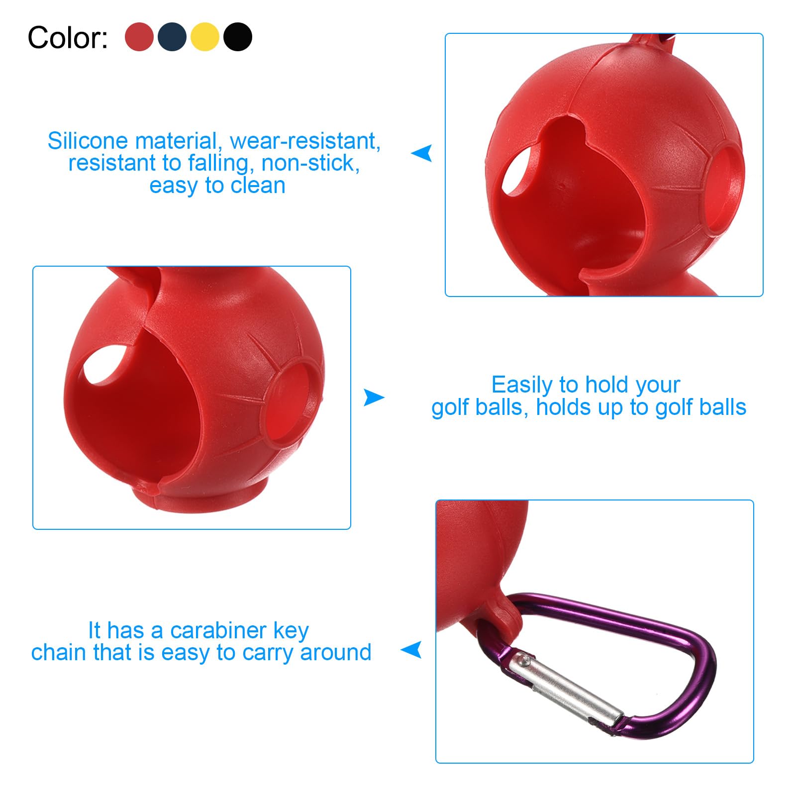 PATIKIL Golf Ball Holder, 2 Pack 2 Balls Carrier Silicone Protective Portable Sleeve with Buckle for Golf Bag Belt Multicolor - Image 3