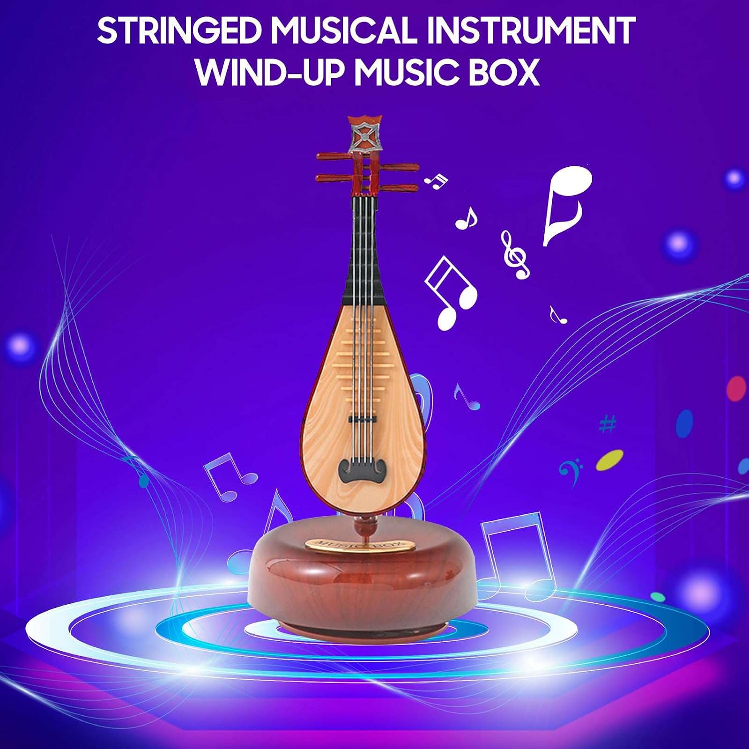 Violin Music Box Wind Up Twirling Rotating Base Miniature(Chinese Lute) | Classical wind-up music box with twirling violin. Rotating base. Miniature replica artware. Gift for Christmas, birthday