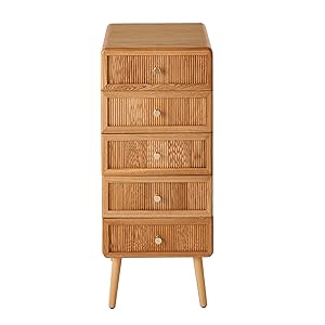 Calicosy – Juego de 5 cajones con fachadas efecto hojas de madera y asas doradas – 100 cm – Diseño elegante y compacto – Colección Ava