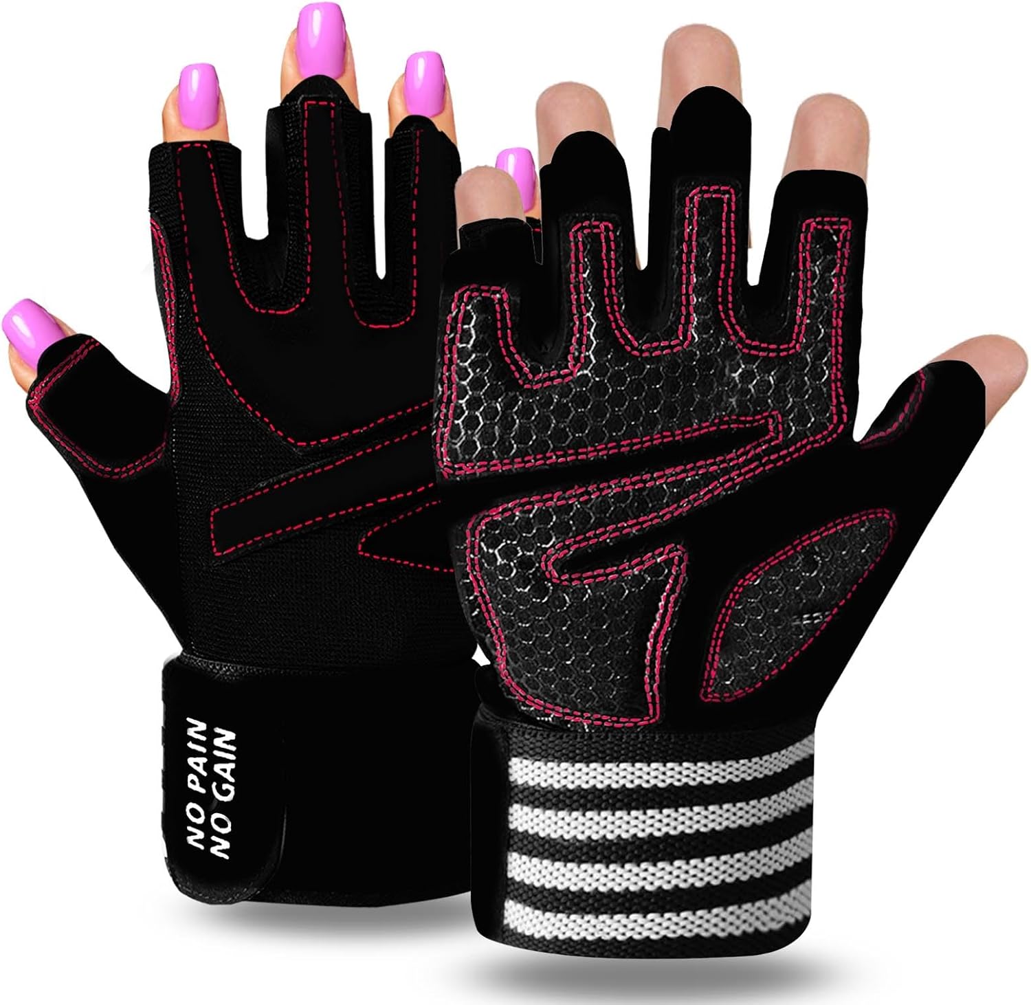 Weight Lifting Gloves for Women Gym Workout with Wrist Support,Padded Half Finger Gloves for Fitness Exercise