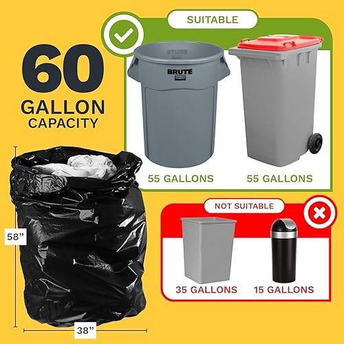 Miniatura 2 de ToughBag Bolsas de basura de 55 galones resistentes (100 unidades) – Bolsas de basura negras de 50 a 60 galones, bolsas de basura grandes – 38 x 58