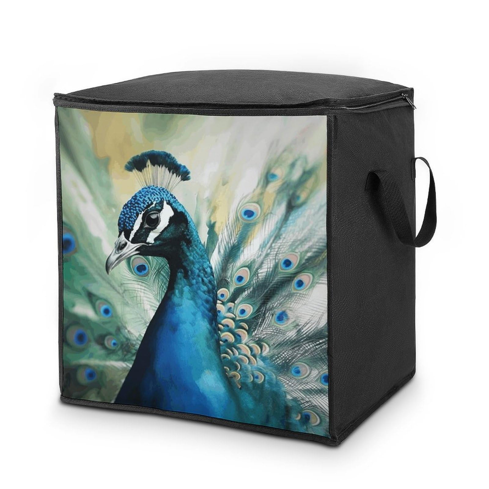 Cute Peacock Storage Bags Comforter Quilt Blanket Clothes with Zipper & Handles Easy to Fit King Size Comforter Set Closet Under Bed Organizer for Dorm Pillows Bedding 70L
