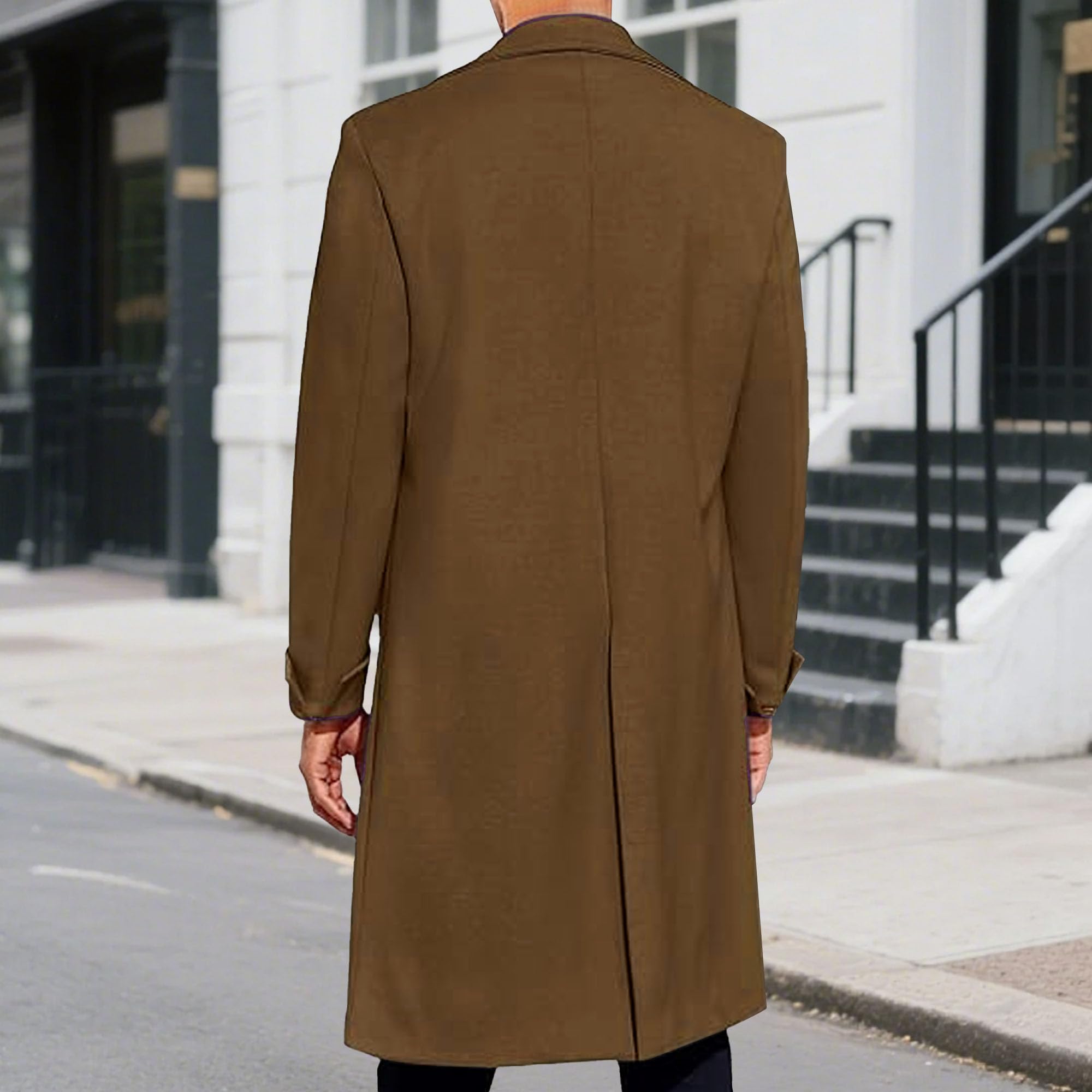 Cappotto lungo da uomo con revers a lancia, doppiopetto, vestibilità slim, casual, primaverile, invernale, caldo e morbido