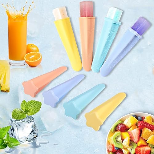 Vista 3 de Moldes de silicona para paletas de hielo, 8 piezas reutilizables de mano para hacer paletas de hielo de silicona para niños, moldes multicolores