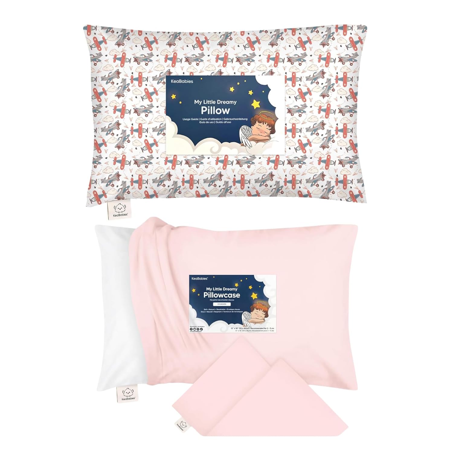 KeaBabies Toddler Pillow with Pillowcase and Toddler Pillowcase for 13X18 Pillow - 13X18 Soft Cotton Toddler Pillows for Sleeping - Toddler Pillow Case for Boy, Kids