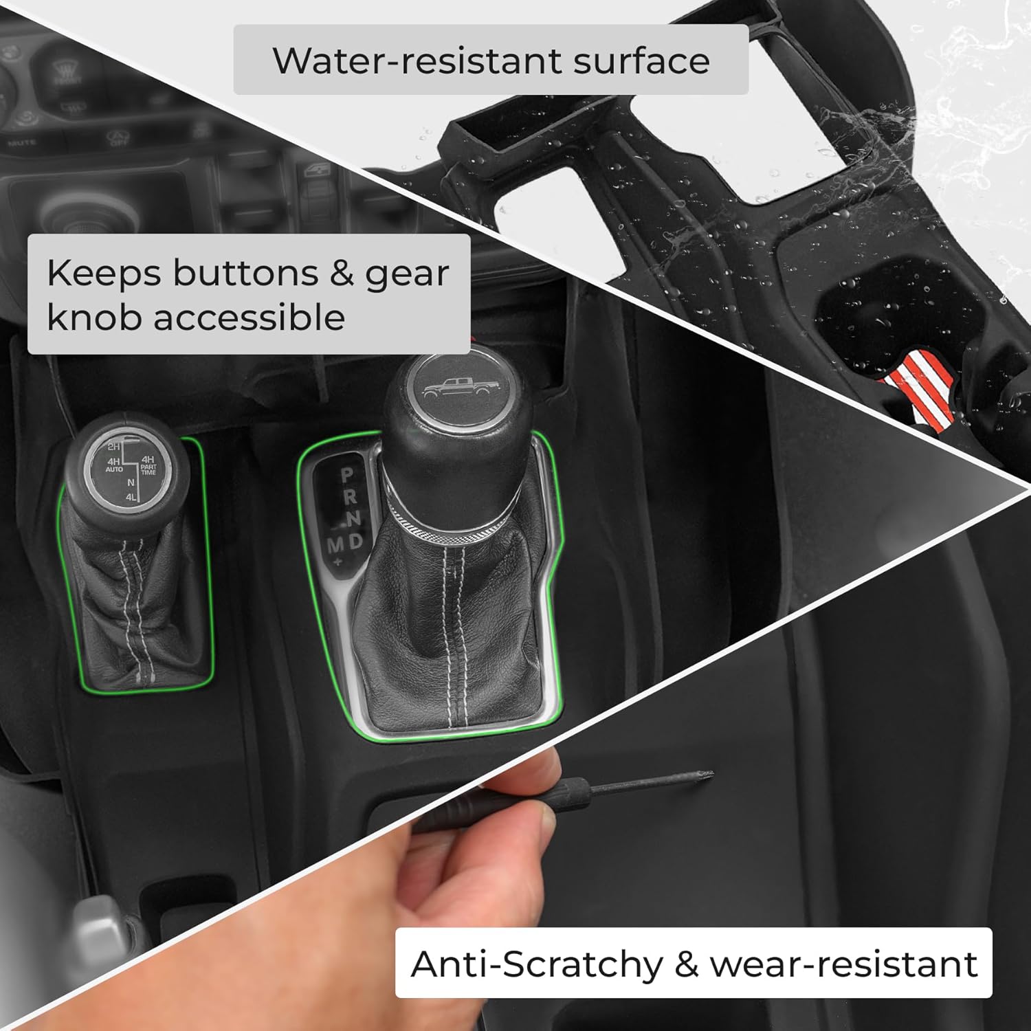 Center Console Organizer with Cup Holder Insert for 2018-2023 Jeep Wrangler JL Gladiator JT 2020-2025, Non-Slip Silicone Center Console Tray