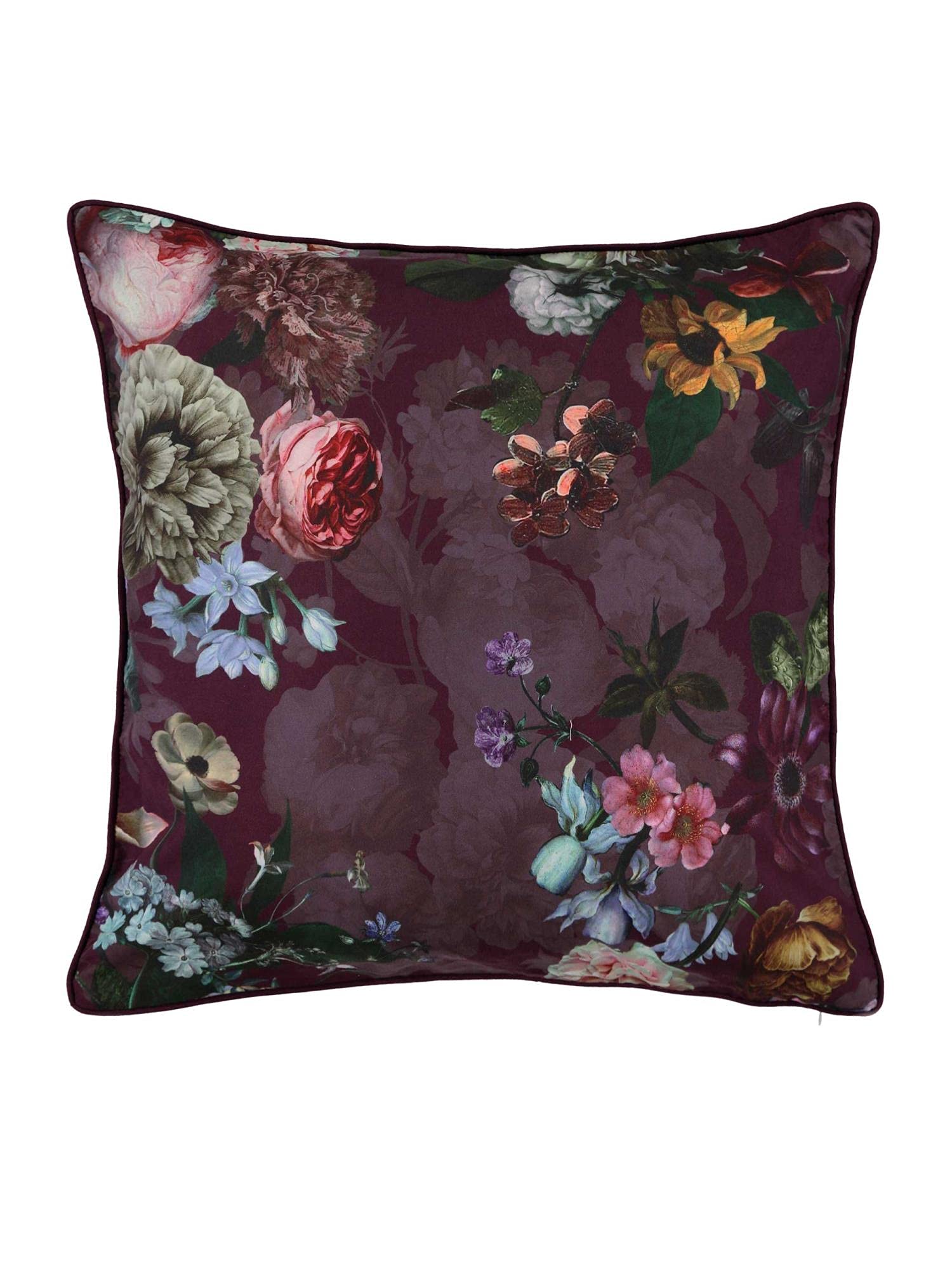 ESSENZA Dekokissen Fleur Moss, 50x50 cm - 100% Polyester Samt - Blumen Pfingstrosen Tulpen