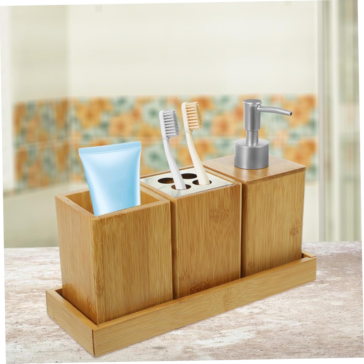 Bathroom Accessories Set Refillable Lotion Dispenser Toothbrush Holder Toothbrush Cup for Bathroom Countertop Organization and Stylish