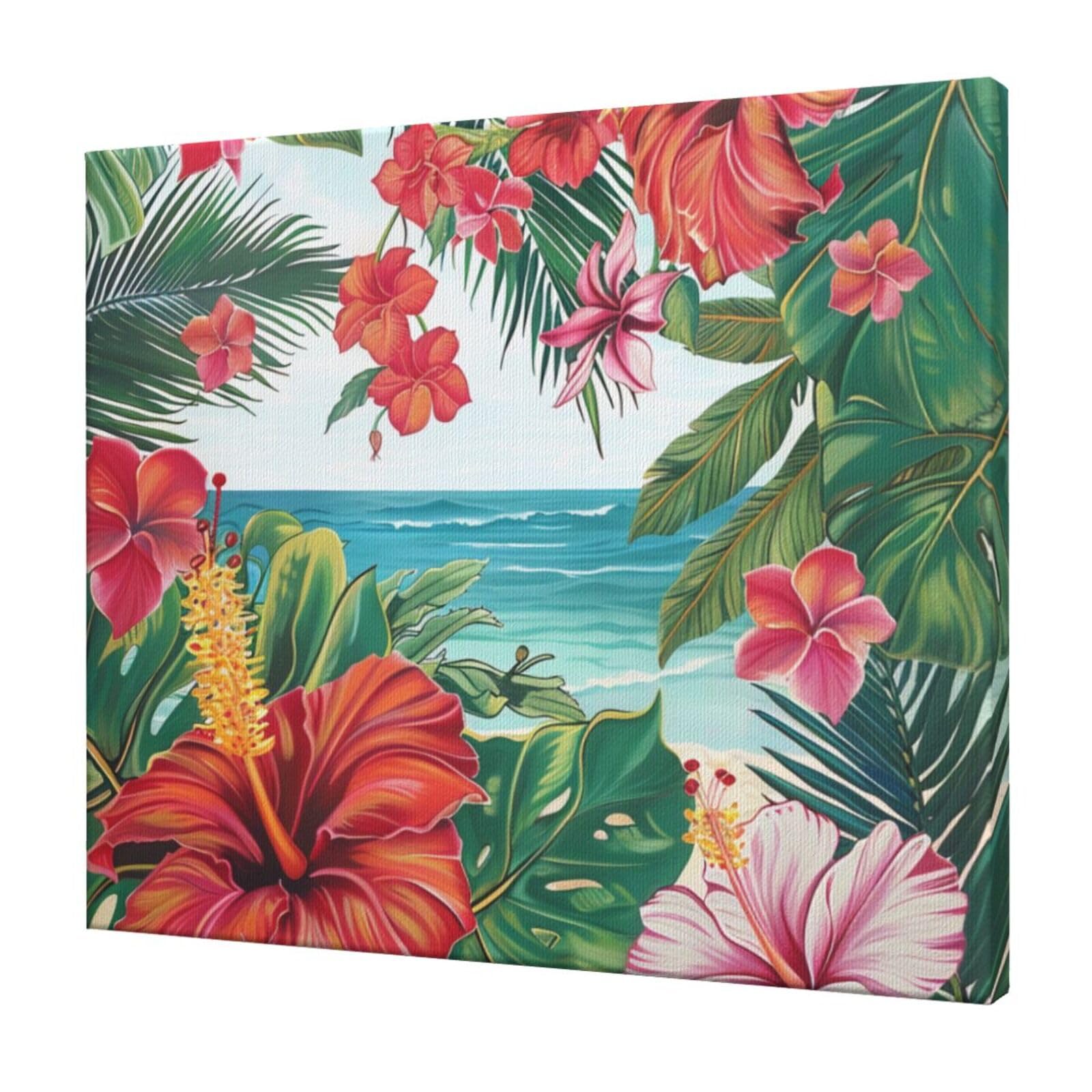 YKLJG summer hawaiian Printed Wall Art Canvas Prints 60x50 CM Wooden Framed Picture Painting Artwork for Bedroom Kitchen Home Office Decor
