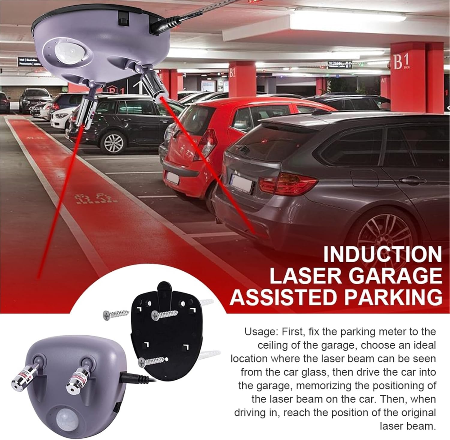 Car Laser Garage Parking Sensor 110-220V Laser Parking Assistant Infrared Sensor Dual End Assist Aid Guide Stop Light System(US)