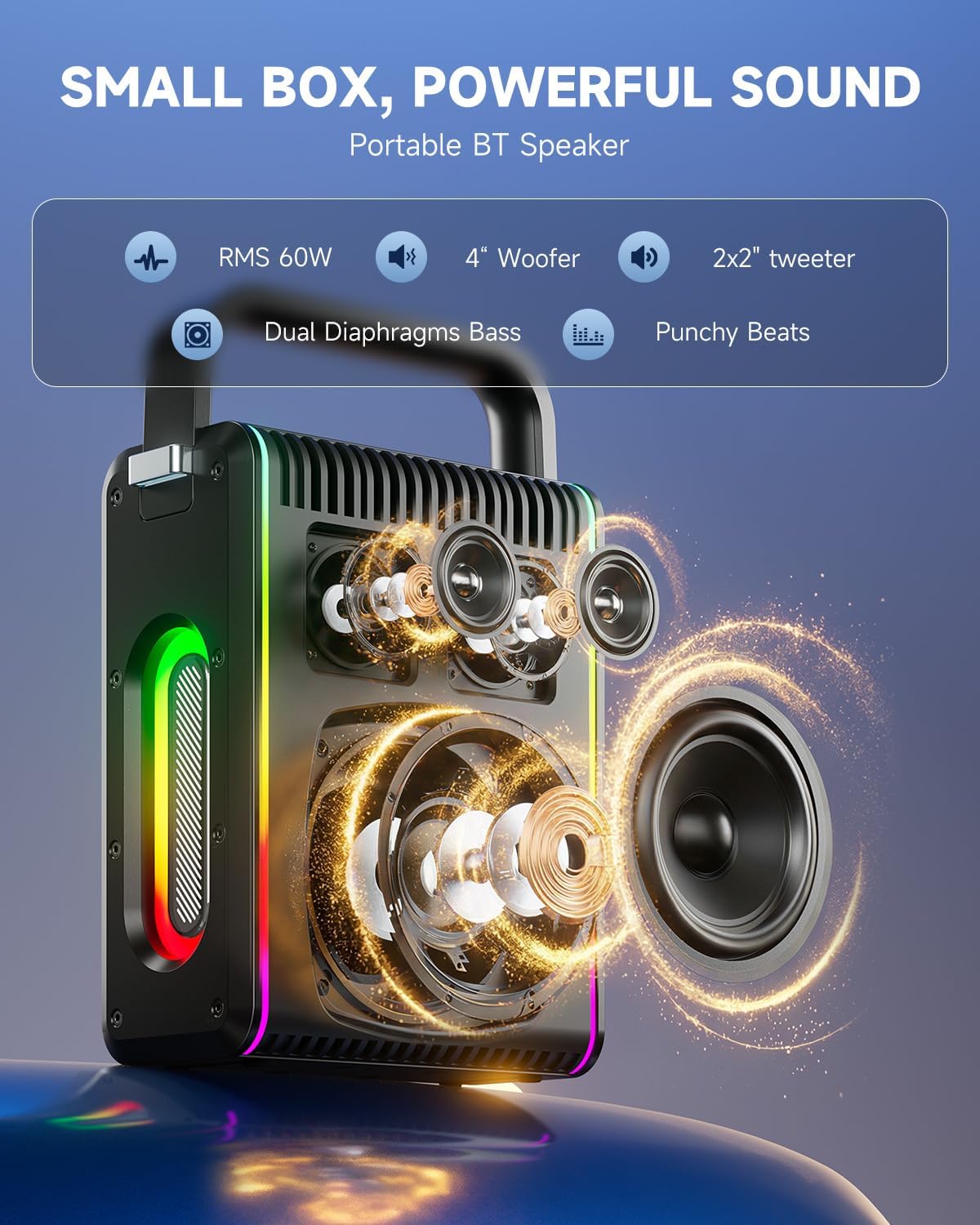 Moukey MPS5 Portable Karaoke Machine, 200W Peak Power Rechargeable Speaker with 2 Wireless Microphones& Strap, Support BT 5.3/REC/AUX/MP3/USB/TF, for Home/Party/Outdoor/Adults/Kids