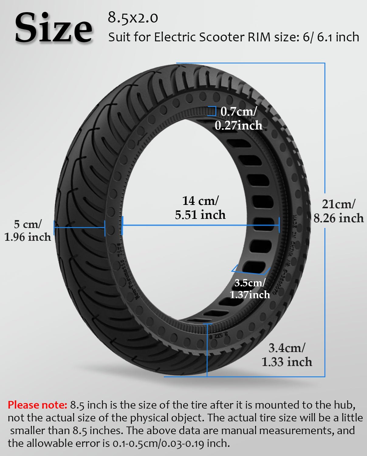 Felixstory 8.5 Inch Scooter Tire, 50/75-6.1 Solid Tire Fit For Gotrax XR GXL V2 Apex XL Hover 1 Jive Journey Aovopro Es80 Electric Scooter 8 1/2 8.5x2.0 Inch tyre Replacement Wheels