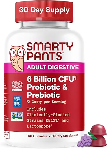 SmartyPants Gomitas probióticas y prebióticas para adultos para la salud digestiva suplemento de salud intestinal de 6 mil millones de UFC,