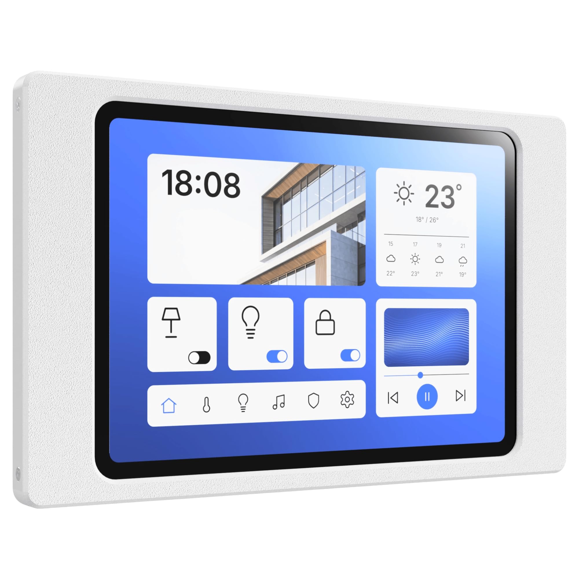 Support Mural Tablette pour iPad 7/8/9 gén (10,2 Pouces, 2019-2021) - Cadre Fin et sur Mesure pour Écran Domotique et Tableau de Bord - Montage Fixe avec Passe-Câble - Blanc